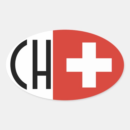 VIER Zwitserland Vlag "CH" Ovale Sticker (Voorkant)