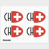 VIER Zwitserland Vlag "CH" Ovale Sticker (Vel)