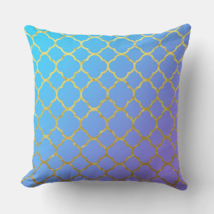 Vierbladige goud folie patronen Blauwe Ombre glins Buitenkussen