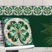 Vierbladige klaver - groen marmer en goud tegeltje