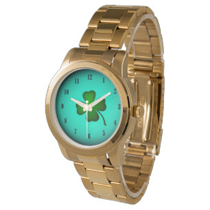 Vierbladige Klaver Laat de Ieren Uit op Groene Aan Horloge