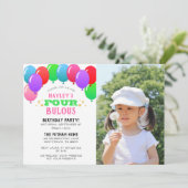 VIERbulante 4e verjaardag ballonroze foto Kaart (Staand voorkant)