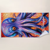 Vierce Blue Waterverf Octopus met Custom Strandlaken (Voorkant)