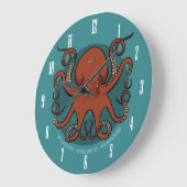 Vierce Red Octopus Tentacles Cartoon met tekst Grote Klok (Hoek)