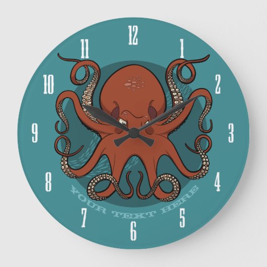 Vierce Red Octopus Tentacles Cartoon met tekst Grote Klok (Voorkant)