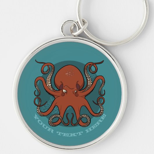 Vierce Red Octopus Tentacles Cartoon met tekst Sleutelhanger (Voorkant)