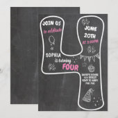 Vierde geboorte-meisje-alkbordroze nummer kaart (Voorkant / Achterkant)