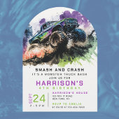 Vierde geboortedag monster Truck Smash Crash Kinde Kaart