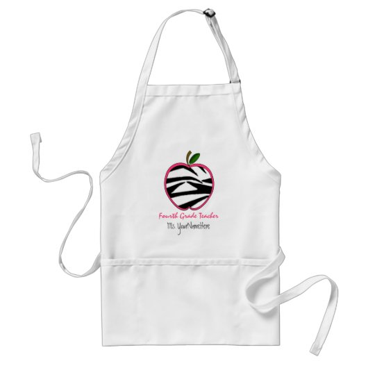 Vierde graad leraar Apron - Zebra Print Apple Standaard Schort (Voorkant)