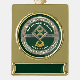 Vierde infanteriedivisie Afghanistan Veteraan Verguld Banner Ornament