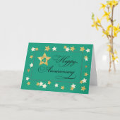 Vierde Jubileum Groen Gold Effect Star Kaart (Gele Bloem)