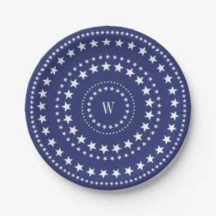 Vierde juli Blauwe sterren Monogram Borden van de  Papieren Bordje