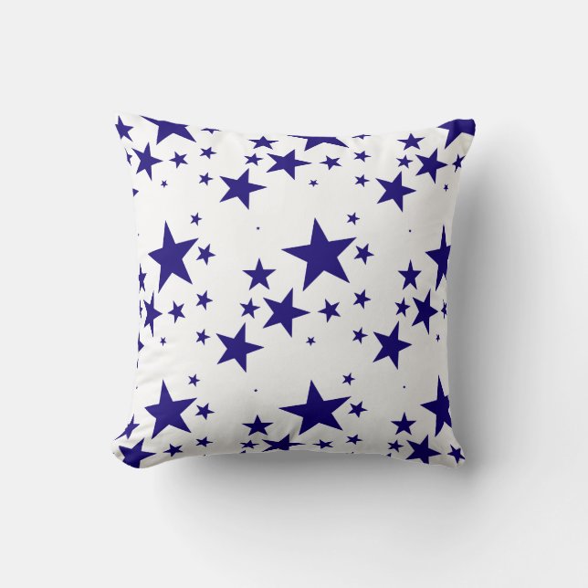Vierde juli Blue Star Splash Pattern op White Kussen (Voorkant)