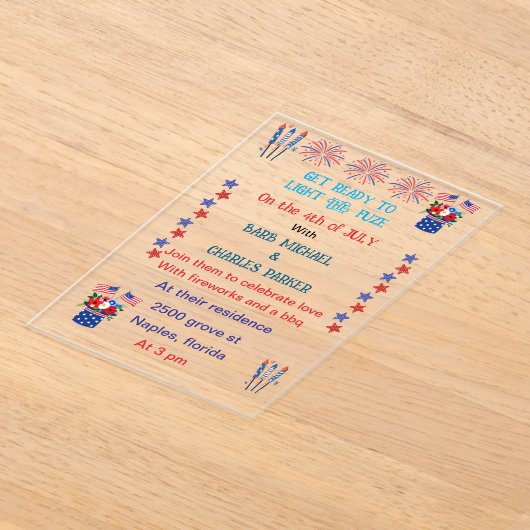 Vierde juli huwelijksuitnodiging vlag kleuren acryl uitnodigingen (Laagn)