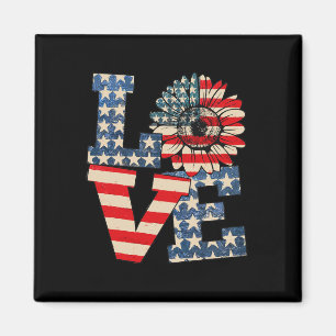 Vierde juli Love Sunflower Patriotic American Flag Magneet