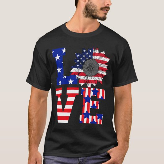 Vierde juli Love Sunflower Patriotic American Flag T-shirt (Voorkant)