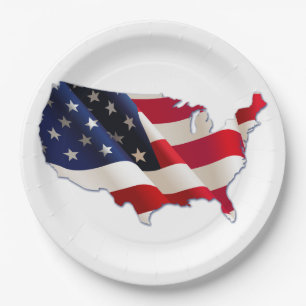 Vierde juli Picnic Paper Borden, USA Map, Flag Papieren Bordje