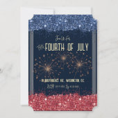 Vierde juli Uitnodiging Blue & Red Sparkle (Voorkant)