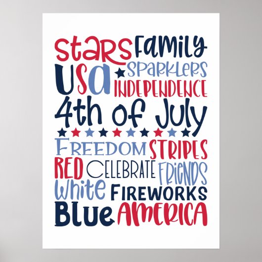 Vierde juli Verenigde Staten Red White Blue Modern Poster (Voorkant)