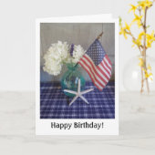 Vierde juli verjaardag kaart (Gele Bloem)