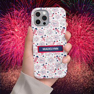Vierde juli vuurwerkpatroon aangepaste naam iPhone 16 pro max hoesje