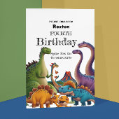 Vierde kinder dinosaurus verjaardagsfeest uitnodig briefkaart