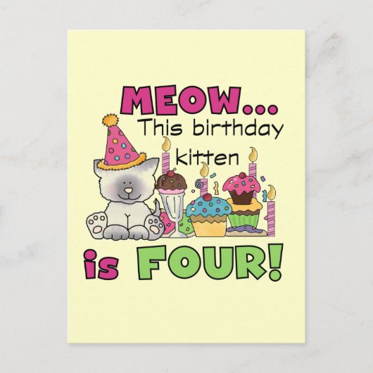 Vierde Kitten Birthday T-shirts en cadeautjes Briefkaart (Voorkant)