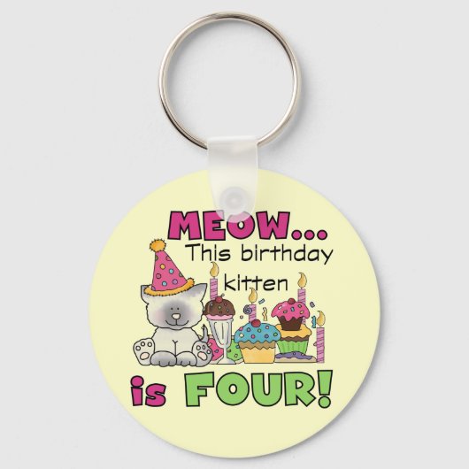 Vierde Kitten Birthday T-shirts en cadeautjes Sleutelhanger (Voorkant)