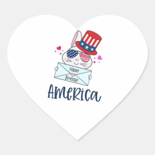 Vierde konijn juli met Amerikaanse vlag Sun Glasse Hart Sticker