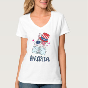 Vierde konijn juli met Amerikaanse vlag Sun Glasse T-shirt