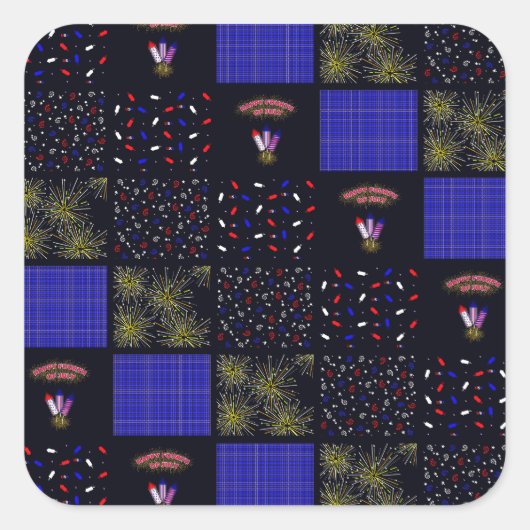 Vierde Patchwork Patroon juli - 4 juli Vierkante Sticker (Voorkant)