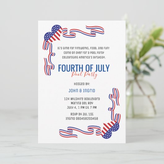 Vierde Pool Party Red, Blue and White Invi Kaart (Staand voorkant)