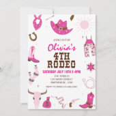 Vierde Rodeo Hot Roze Western 4e Verjaardag Kaart (Voorkant)