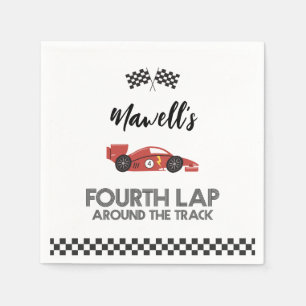 Vierde ronde om het baan race auto verjaardag servet