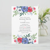 Vierde Rood Witte en Blauwe Floral Wedding van jul Kaart (Staand voorkant)