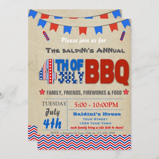 Vierde uitnodiging van juli BBQ (Voorkant / Achterkant)