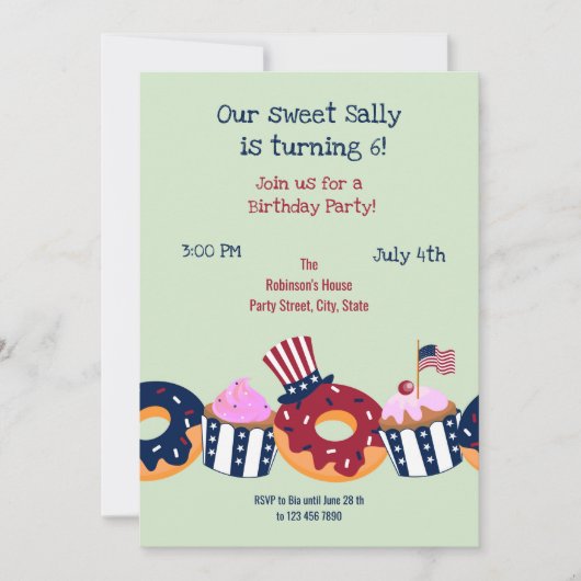 Vierde uitnodiging voor de Girl Party - Sweet Birt (Voorkant)