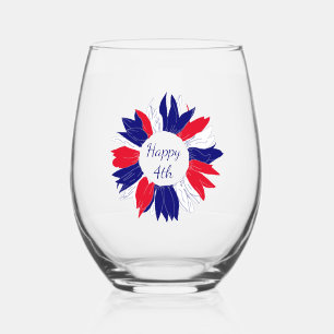 Vierde van juli Patriottisch Floral Red White Blue Wijnglas Zonder Voet