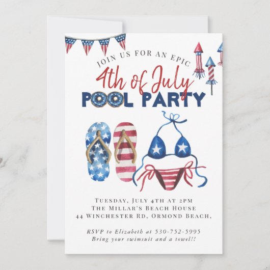Vierde van juli Pool Party Kaart (Voorkant)