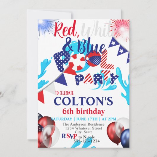 Vierde van Juli Pool Verjaardagsfeestje Custom Kaart (Voorkant)