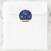 Vierde van juli Script Amerikaanse vlag op blauwe  Ronde Sticker (Tas)
