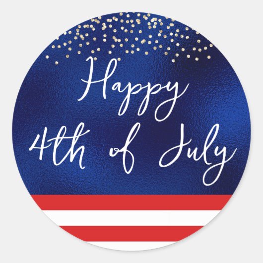 Vierde van juli Script Amerikaanse vlag op blauwe  Ronde Sticker (Voorkant)