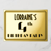 Vierde verjaardag: Art Deco Kijk "4" en naam Folie Uitnodiging (Voorkant)