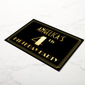 Vierde verjaardag: Art Deco Kijk "4", met naam Folie Uitnodiging (Gedraaid)