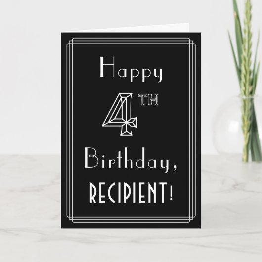 Vierde verjaardag: Art Deco Style # 4 & Custom Nam Kaart (Voorkant)