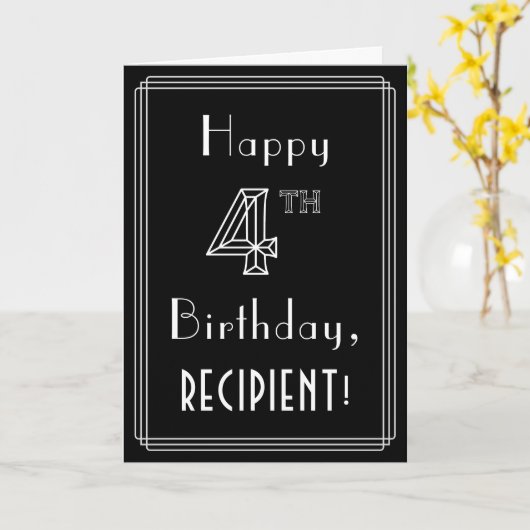 Vierde verjaardag: Art Deco Style # 4 & Custom Nam Kaart (Gele Bloem)