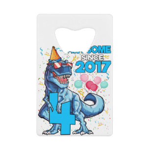 Vierde verjaardag Dinosaur 4 jaar Kinder jongen Ge Kredietkaart Flessenopener