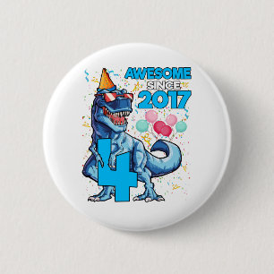 Vierde verjaardag Dinosaur 4 jaar Kinder jongen Ge Ronde Button 5,7 Cm