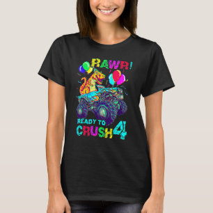 Vierde verjaardag Dinosaur Monster Truck Rawr Vier T-shirt
