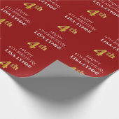 Vierde verjaardag: Elegant, rood, Faux Gold Kijk Cadeaupapier (Hoek)